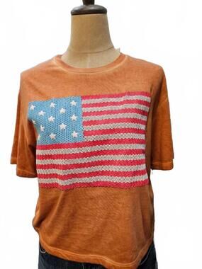 NEW ZUTTER women's american flag lunar dye crop t-shirt in orange